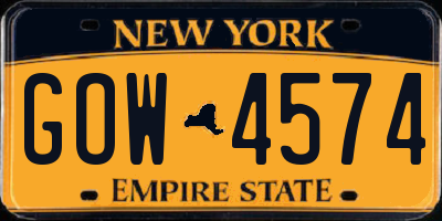 NY license plate GOW4574