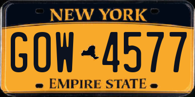 NY license plate GOW4577