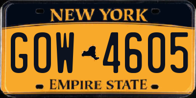 NY license plate GOW4605