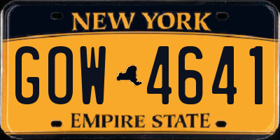 NY license plate GOW4641