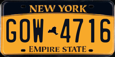 NY license plate GOW4716