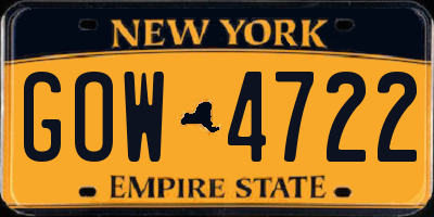 NY license plate GOW4722