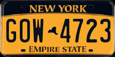 NY license plate GOW4723