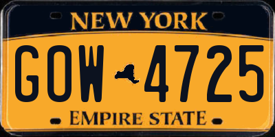 NY license plate GOW4725