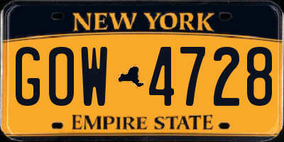 NY license plate GOW4728