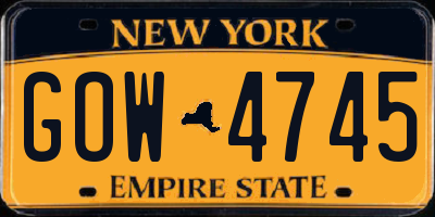 NY license plate GOW4745