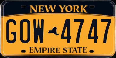 NY license plate GOW4747