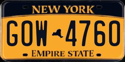 NY license plate GOW4760