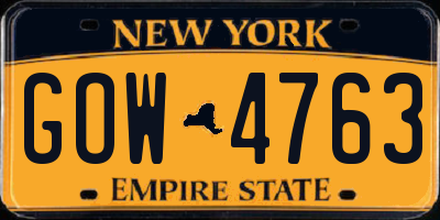 NY license plate GOW4763