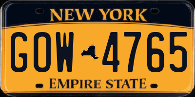 NY license plate GOW4765
