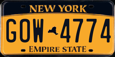 NY license plate GOW4774