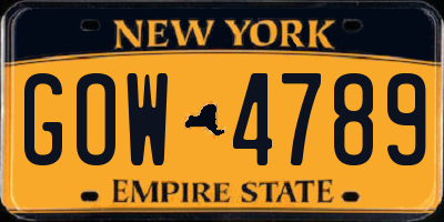NY license plate GOW4789