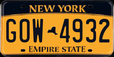 NY license plate GOW4932