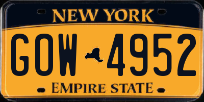 NY license plate GOW4952