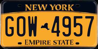 NY license plate GOW4957