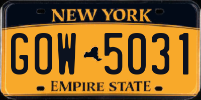 NY license plate GOW5031