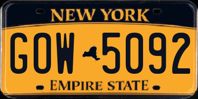 NY license plate GOW5092
