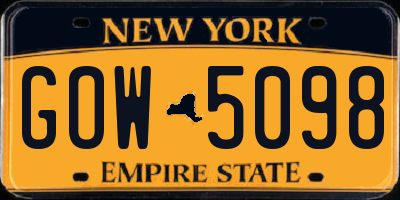 NY license plate GOW5098