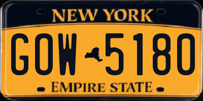 NY license plate GOW5180
