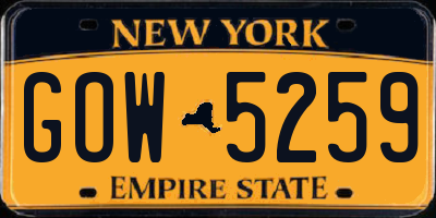 NY license plate GOW5259