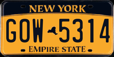 NY license plate GOW5314