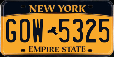 NY license plate GOW5325