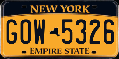 NY license plate GOW5326