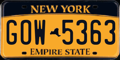 NY license plate GOW5363