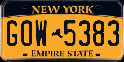 NY license plate GOW5383
