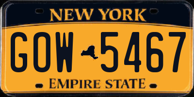 NY license plate GOW5467