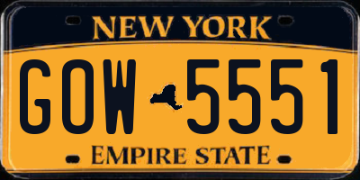 NY license plate GOW5551
