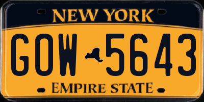 NY license plate GOW5643