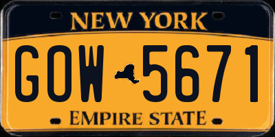 NY license plate GOW5671