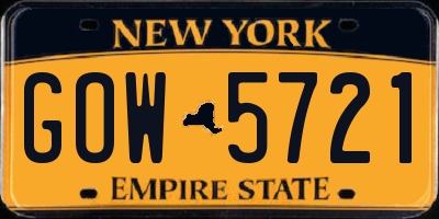 NY license plate GOW5721