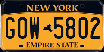 NY license plate GOW5802