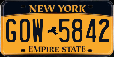 NY license plate GOW5842