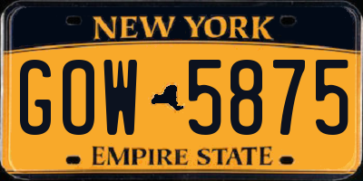 NY license plate GOW5875
