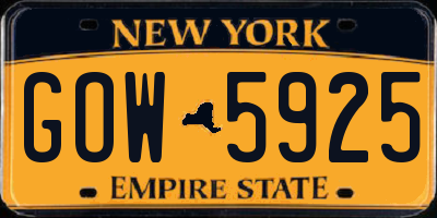 NY license plate GOW5925