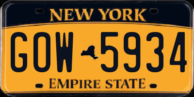 NY license plate GOW5934