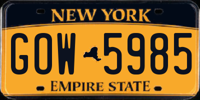 NY license plate GOW5985