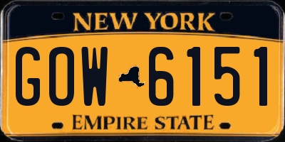 NY license plate GOW6151