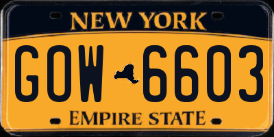 NY license plate GOW6603