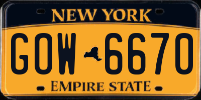 NY license plate GOW6670