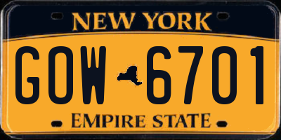 NY license plate GOW6701