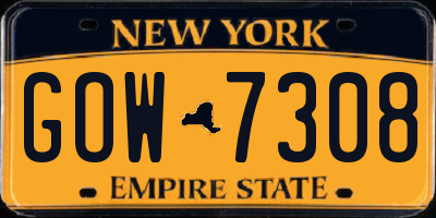NY license plate GOW7308