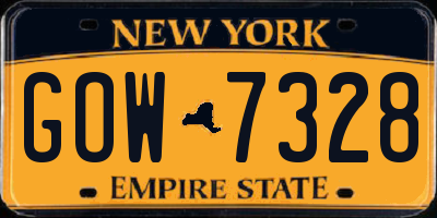NY license plate GOW7328