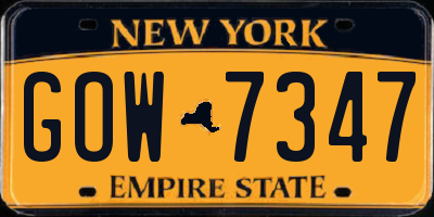 NY license plate GOW7347
