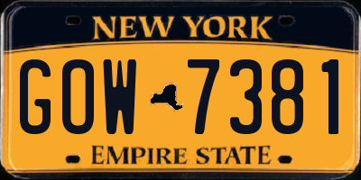 NY license plate GOW7381