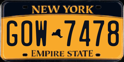 NY license plate GOW7478