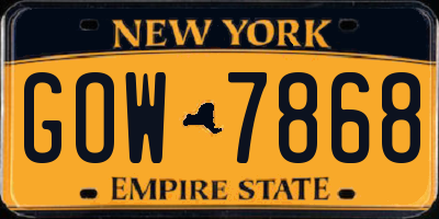 NY license plate GOW7868